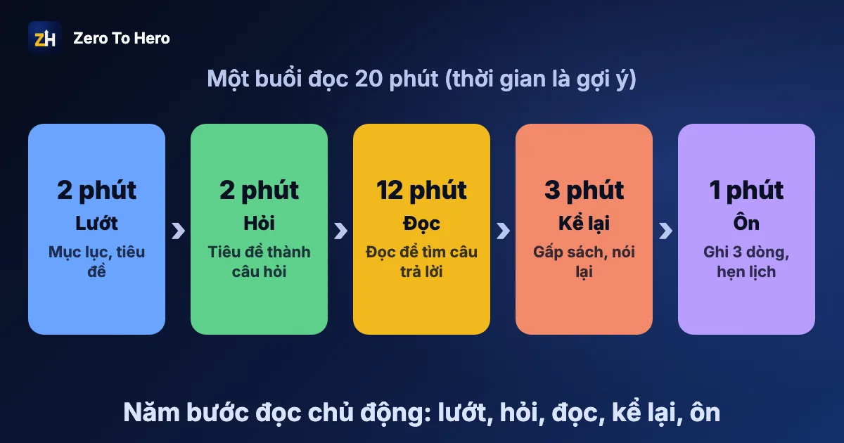 Cách đọc sách hiệu quả nhớ lâu: năm bước lướt, hỏi, đọc, kể lại và ôn theo lịch