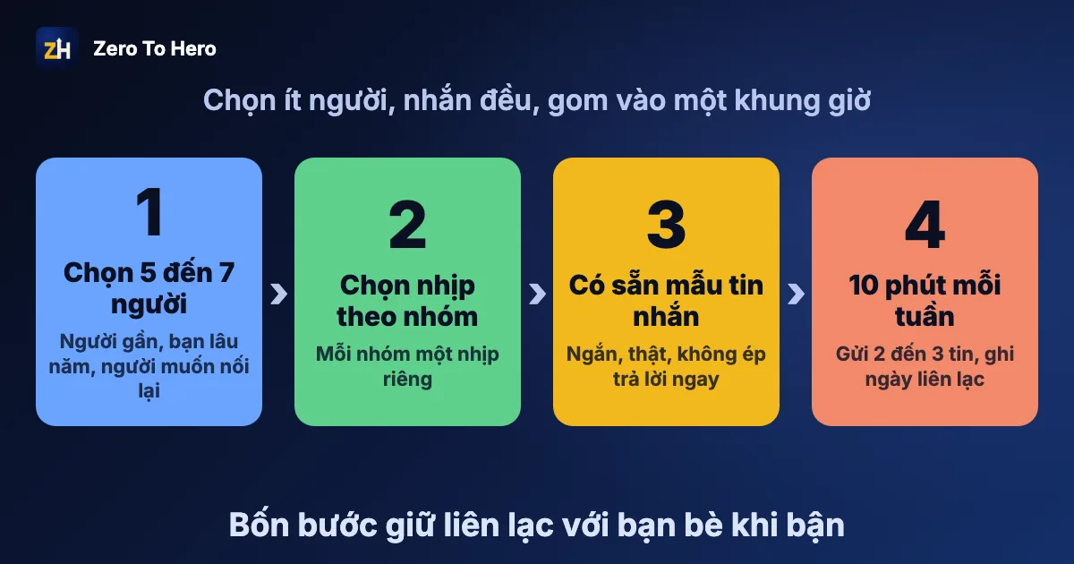 Cách giữ liên lạc với bạn bè khi bận: danh sách năm người, nhịp nhắn theo từng nhóm và 10 phút mỗi tuần