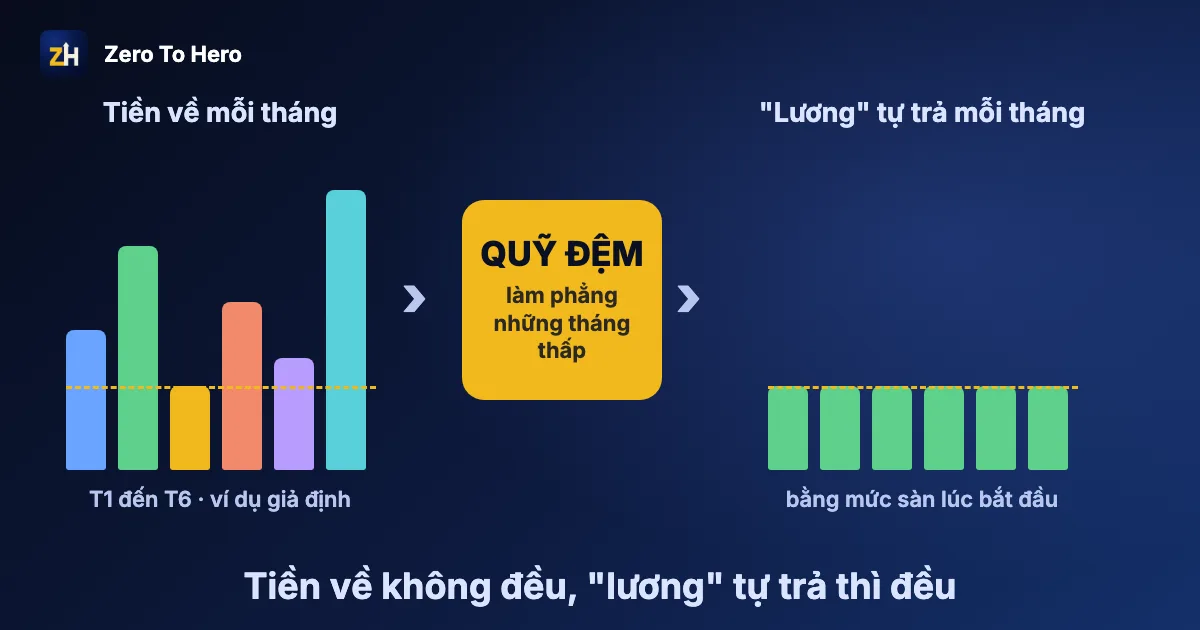 Lập ngân sách khi tiền về không đều: tiền về lúc cao lúc thấp dồn vào quỹ đệm rồi chuyển đều mỗi tháng